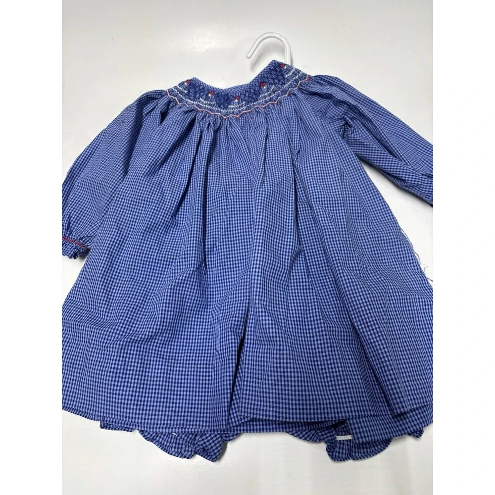 Petit Ami 6M Blue Gingham Hand Smocked Bishop Dress w/ Bloomers NWT